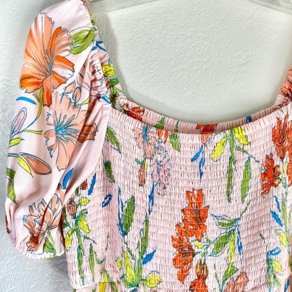 Smocked Maxi Dress Off The Shoulder Floral Pattern Print Boho - Picture 8 of 11